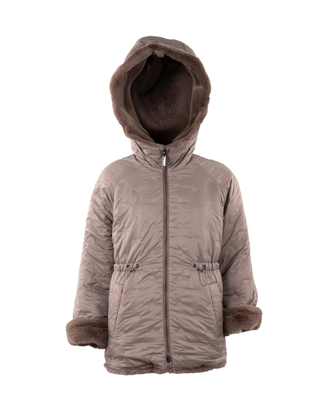 shop EMPORIO ARMANI  Caban: Emporio Armani blouson reversibile con cappuccio.
Reversibile.
Fur effect esterno.
Interno in nylon.
Logo eagle all over.
Chiusura con zip.
Coulisse in vita.
Tasche laterali.
Composizione: 100% poliestere; tessuto interno: 100% poliammide; ricamo: 100% poliestere; imbottitura: 100% poliestere.
Made in Romania.. EW001467 AF14618-U6125 number 1677708